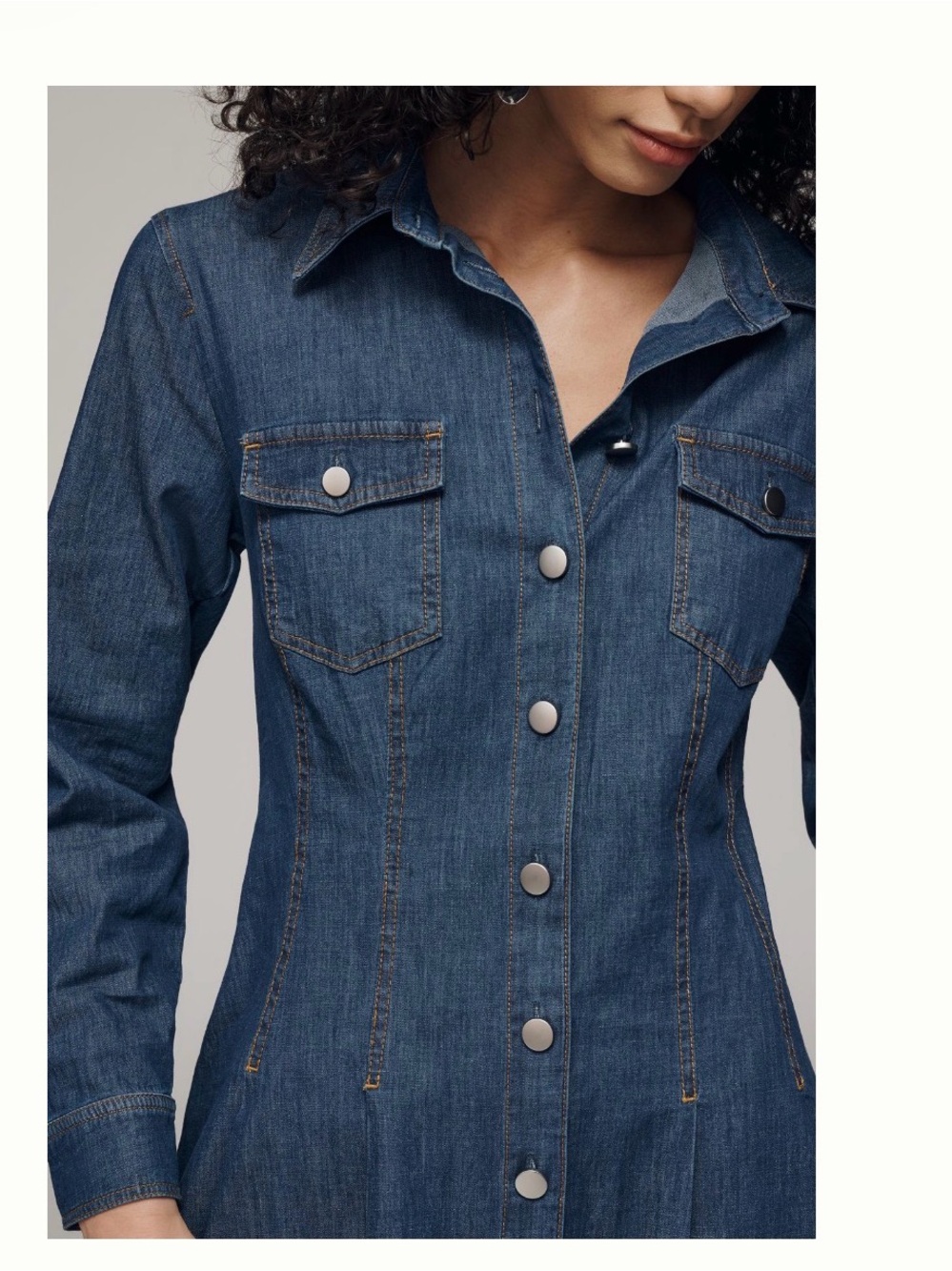 EXQUISE LONG-SLEEVE DENIM MINI DRESS - Picture 4 of 15